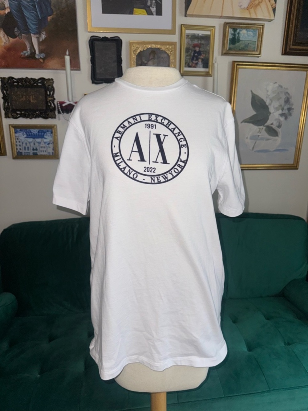 Armani Exchange White Tee with Navy A|X Crest